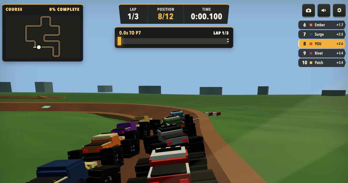 Screenshot of Monster Rally: Free monster truck racing game in your browser. Generate endless 3D dirt tracks, share any circuit by code, and race the pack. No download, no signup. Vroom!